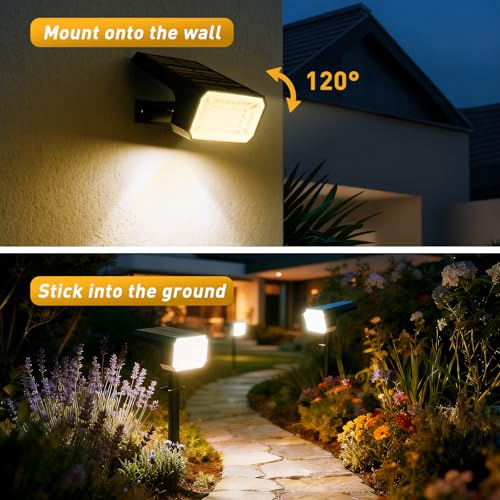 Solar Spot Lights Outdoor Waterproof IP65, [4 Pack/100 LED/4 Modes] Solar Landscape Spotlights, Auto On/Off High Lumens Spot Lights for Outside Yard Garden Pathway(Warm White) - color: Warm White, size: 4 Pack