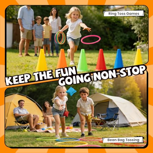ropoda Field Day Games, Outdoor Carnival Games Potato Sack Race Bags for Adults and Kids, Bean Bags, Soft Plastic Cones,Ring Toss Set,Egg and Spoon Race, Outdoor Games Easter - color: 57PCS