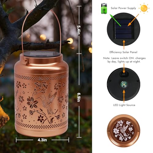 Solar Lanterns Outdoor Hummingbird Decorative Solar Lights Waterproof Metal Hanging Lights Gardening Gifts for Outside Garden Yard, Patio, Backyard, Farm Gifts for Women Mom Grandma - style: New-Hummingbird