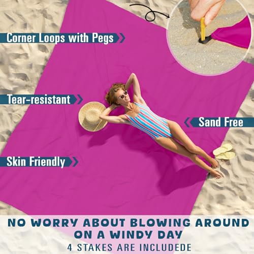 Beach Blanket 78''×110'' Suits 1-7 Adults Waterproof Sandproof Lightweight Oversized Large Picnic Mat Blanket for Beach Travel Camping Picnic Hiking - color: Raspberry, size: 9'2" x 6'6"