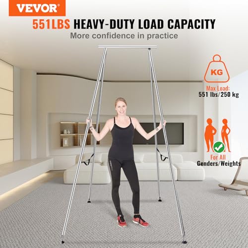 VEVOR Yoga Stand Frame, Max 441-551 lbs Load Swing Stand, Triangular Structure Aerial Rig, Aerial Silk Stands with Yoga Hammock, Standard & Height-Adjustable Version - color: Silver, style: Standard Version