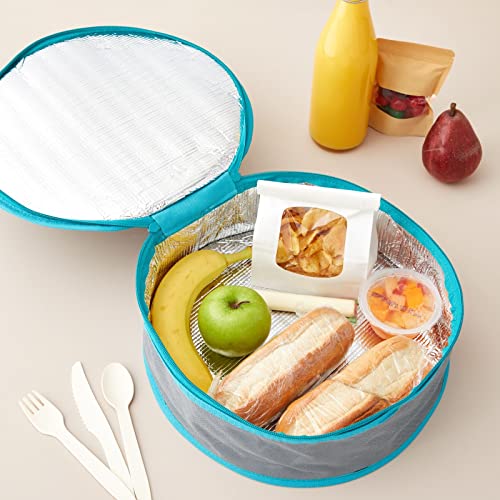 Juvale Insulated Round Thermal Casserole Food Carrier for Lunch, Lasagna, Potluck, Picnics, Vacations - Teal and Grey (Pack of 2) - size: 12.25x12.25x4.5 (Pack of 2)