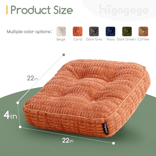 Washable Floor Pillow Cushion for Adults, Meditation Cushion Pillow, Removable Tufted Blended Corduroy Cover, Large Square Floor Sitting for Tatami Living Room or Yoga, 2Pack, Machine Washable - color: Square Coral, size: 4" Thick(Pack of 2)