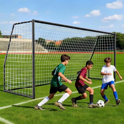 MOPHOTO Soccer Goal, 6X4/8x6/10x6.5/12x6/16x7/18.5x6.5/21x7/24x8ft Soccer Goals for Backyard, Full Size Soccer Goal for Teens & Adults Training - size: 18x7FT, style: Alloy Steel-Black