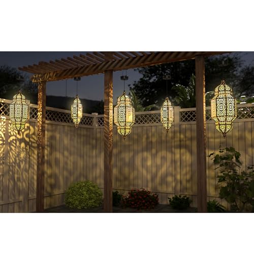 Twinkya 18 Inch High Large Hanging Solar Lights Outdoor Garden Decorative Solar Lantern Waterproof Plastic Moroccan Outdoor Decorations for Patio Pathway Yard Porch Backyard Garden Decor (1 Pack) - color: Copper, size: 1pack