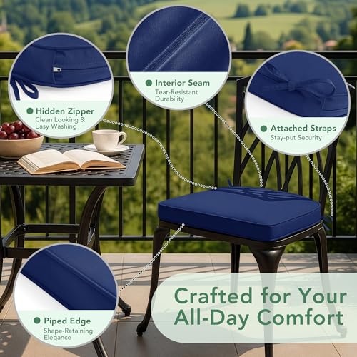 Outdoor Chair Cushions Set of 2: Waterproof & Fade Resistant Patio Furniture Cushions - 17 x 16 x 2 Inch Non Slip Round Corner Seat Cushion Pads with Removable Cover for Garden Yard Lawn, Navy Blue - color: Navy, size: 17x16x2 Inch-2p