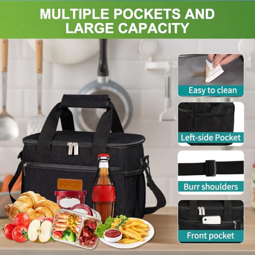 iknoe Insulated Lunch Bag, Foldable 8.5L Cooler Bag for Men & Women, Leakproof Thermal Design, Great for Office, Picnic, Travel, Lunch Box, Black - color: Black, size: Medium