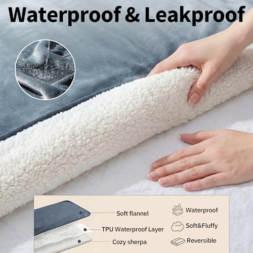 Sunheir Waterproof Blanket for Bed, Reversible Sherpa Fleece Dog Pet Blanket, Leakproof Spill-Proof Puppy Blankets for Small Dogs, Couch, Furniture Protector, Travel, Camping, 25"X35", Grey - color: Grey, size: S(25x35")