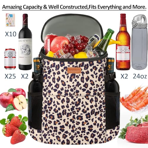 Camping Cooler Backpack 30 45 Cans, Soft Backpack Coolers Insulated Leak Proof Travel Cooler Bag Waterproof Lunch Picnic Beach Work Trip Thermal Bag Drink Beverage Beer Bag Cooler - color: Black Brown Pattern, size: 30 Cans
