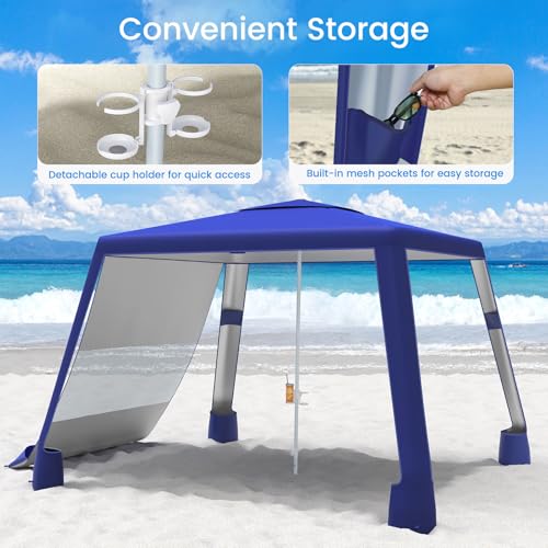 MoKo Beach Cabana, 8'×8' Large Beach Canopy with Side Wall, UPF 50+ Protection Easy Setup Beach Tent Sun Shelter, Adjustable Height Wind Resistant Cabana Beach Tent for Whole Family, Navy Blue - color: Navy Blue