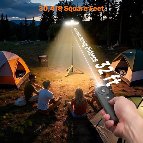 OGERY Camping Lights with Remote, 18000mAh Rechargeable Camping Lantern & LED Work Light, Detachable Tripod Stand up to 6.0 ft, 3 Lamp Heads for Camping Essentials & Emergency, Yellow - color: Yellow
