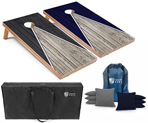 Tailgating Pros Lightweight Pyramid Design Cornhole Board Set w/LED Ring Lights - 4'x2' Regulation Cornhole Game - color: Grey/Navy