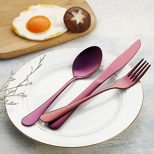 VANDBAO Portable Travel Utensils, Reusable Silverware with Case for Fixing Tableware, 9 Pieces Stainless Steel Stable Flatware Set, Camping Picnic Cutlery Set (Purple Set) - color: Purple Set, size: 9 Pieces - Medium