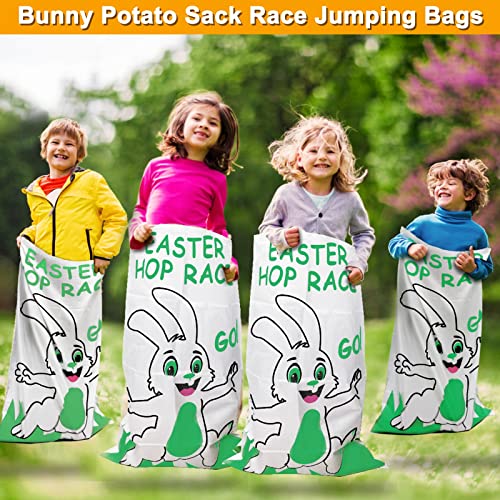 19 Pack Easter Outdoor Party Games for Kid Family, School Carnival Game 4 Bunny Potato Sack Race Bag, Egg and Spoon Relay Race, 2 3-Legged Band, 1 Ear Ring Toss Game (4 Score Rings) Easter Eggs Hunt