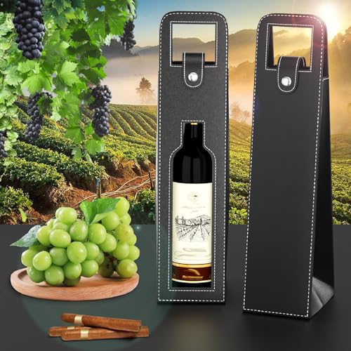 RYDDOY Wine Gift Bag, Reusable Leather Wine Tote Carrier, Single Bottle Champagne Beer Gift Bags Carrier for Birthday, Wedding, Picnic Party, Christmas festival Gifts (Black) - color: B-Black-16.1×3.5×3.5