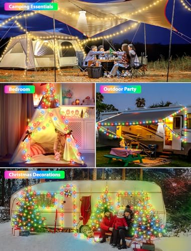 2Pack Camping String Lights, 4 in 1 Quick Storage Camping Essentials Gear 32.8FT Rechargeable Tent Lights with 9 Modes Hanging Waterproof LED Camp Lamp for Camping Hiking Patio Festival (Warm +RGB) - color: Warm & RGB, size: 2PACK