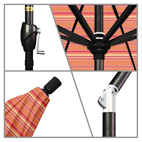California Umbrella 9' Round Aluminum Market Umbrella, Crank Lift, Push Button Tilt, Black Pole, Sunbrella Dolce Mango - color: Dolce Mango