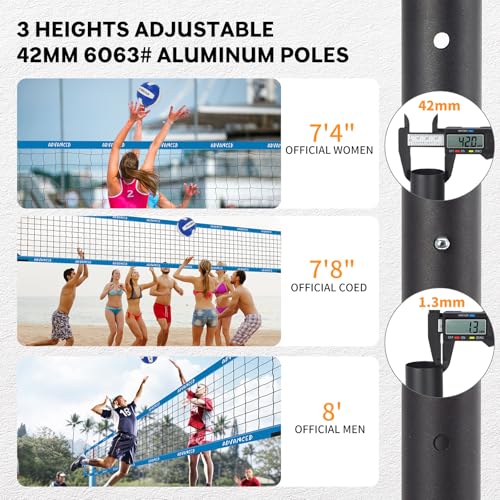 Professional Outdoor Volleyball Net Set for Backyard Beach with 1.7" Aluminum Poles, 45-ply HDPE Net, PU Volleyball and Pump, Boundary Line, Large Carry Bag - Anti-sag & Easy Setup - color: Blue