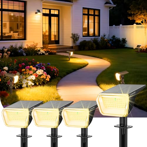 Linkind Solar Spot Lights Outdoor Waterproof IP67, 60 LED Solar Flood Lights 30% High Conversion Landscape Lighting for Garden Yard Pathway (4 Pack, Warm White) - color: Warm White, size: 4 Pack