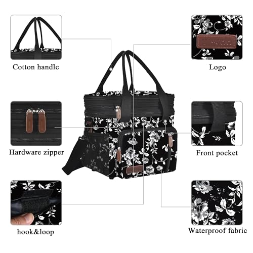 MIYCOO Lunch Bag & Lunch Box for Women Men, Double Deck Leakproof Insulated Soft Large Adult Camping Cooler bag for Work, Beach, Picnic, Travel (White Flower, 15L) - color: White Flower