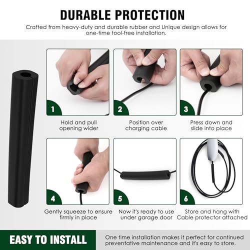 EV Charger Protector Garage Door Pass Through - Heavy-Duty Rubber, ID 19mm, Compatible for Tesla or Various Cable Types (1PK)