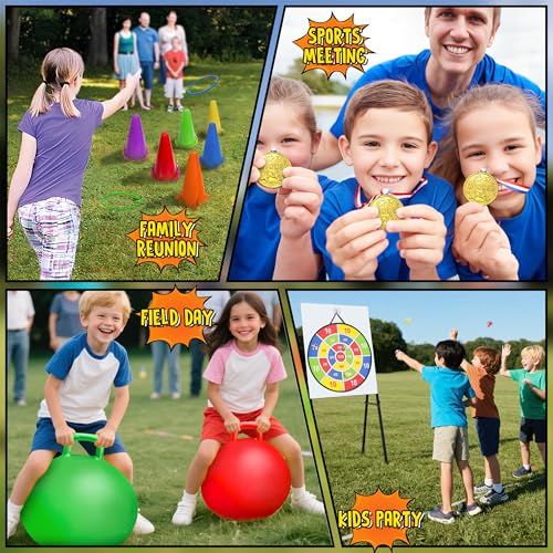 LINAYE Carnival Games Combo Set Outdoor Activities, Field Day Lawn Yard Family Reunion Fall Festival Games Hopper Balls Dart Board for Kids Ring Toss Egg and Spoon for Kids Birthday Party