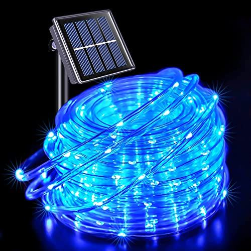 JMEXSUSS 200 LED Pool Accessories Solar Rope Lights Outdoor, 72ft IP 65 Outdoor Waterproof Solar Pool Lights with 8 Modes, Blue Solar Christmas Lights for Trampoline Fence Yard Walkway Christmas - color: Blue, size: 200 LED