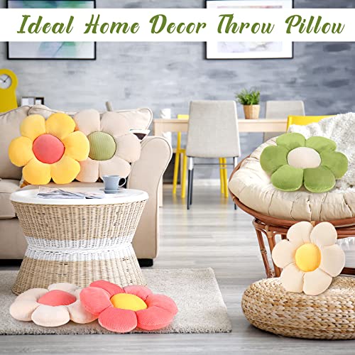 Coume 6 Pcs Flower Floor Pillows - 16 Inch Daisy Throw Pillows Cute Flower Decorative Floor Seat Cushions for Bedroom Home Sofa Chair Couch Decor(Yellow, Pink, Green with White Core) - color: Yellow, Pink, Green, White
