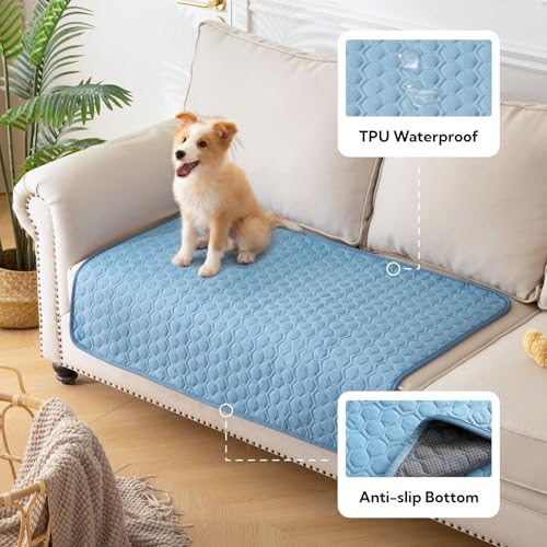 Soulbond Cooling Mat for Large Dogs - 40"x50" Washable Cooling Pad for Puppy, QMAX>0.3, Anti-Slip Bottom, Portable Summer Cool Crate Kennel Bed Pad for Outdoor/Indoor/Cars/Travel Use, Ocean Blue - color: Ocean Blue, size: 40" X 50" (Large)