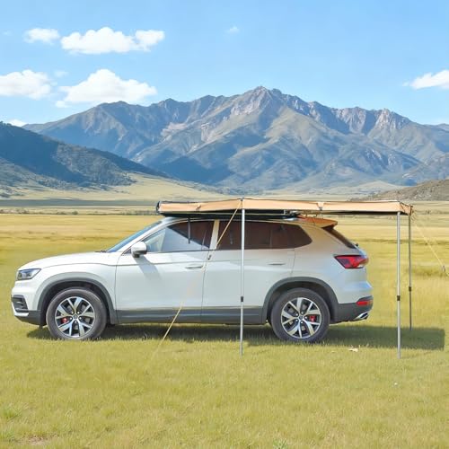 VEVOR 270 Degree Awning, 52 sq.ft Driver Side Vehicle Awning, Waterproof UV50+ Car Side Awnings with Carry Bag, All-Weather Free-Standing Overland Awnings Car Shelter for SUV Van Truck Camping - color: Khaki 270° 10.5*5.3ft Car Awning
