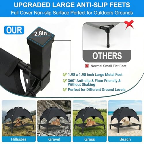 Elevated Dog Bed with Canopy Raised Pet Cot for Large Dogs, Outdoor Dog Cot with Removable Sun Shade Tent, Breathable Mesh Portable Dogs Cot for Camping, Beach, Backyard, Outdoor Use - color: Black, size: 42.1"L x 31"W x 37"H