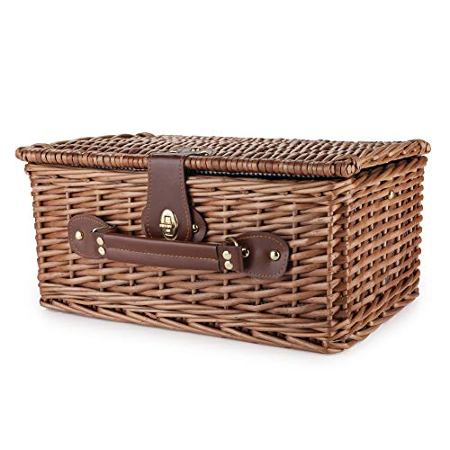 Twine Newport Picnic Basket, Wicker Basket with Place Settings, Wine Glasses, Corkscrew, Insulated Compartments, Set of 1 Basket,Brown - style: Newport Picnic Basket