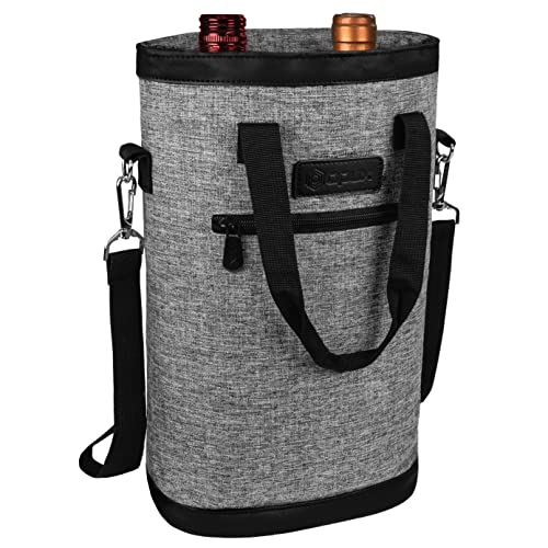 opux Two Bottle Wine Bag Carrier Tote, Insulated Leakproof 2 Bottle Wine Cooler Bag for Travel BYOB Picnic, Portable Wine Case, Gift for Men Women Wine Lover Birthday Party Christmas, Heather Grey - color: Heather Gray