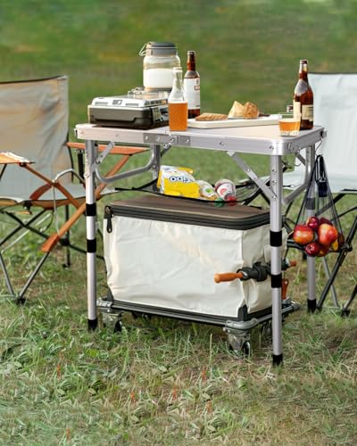 Sportneer Camping Table: Adjustable Height Small Folding Table 23.6" L x 15.7" W 4 Height with Mesh Layer - Compact & Portable Camping Essentials for Outdoor Camp Garden Picnic BBQ Dining Cooking - color: White, size: 23.6"L x 15.7"W (4 Height)