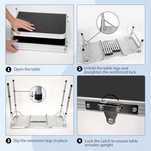 YihuiKo 3 ft Folding Table, Camping Table with Storage Net, Lightweight Portable Aluminum Foldable Table with Adjustable Height Max 27.5 Inch Outdoor Table for Picnic Travel, Black - size: 35"L x 16"W x 27"H