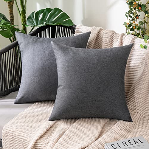 MIULEE Pack of 2 Decorative Outdoor Solid Waterproof Throw Pillow Covers Faux Linen Garden Farmhouse Cushion Cases for Patio Tent Balcony Couch Sofa 16x16 Inch Dark Grey - color: Dark Grey, size: 16" x 16" (Pack of 2)