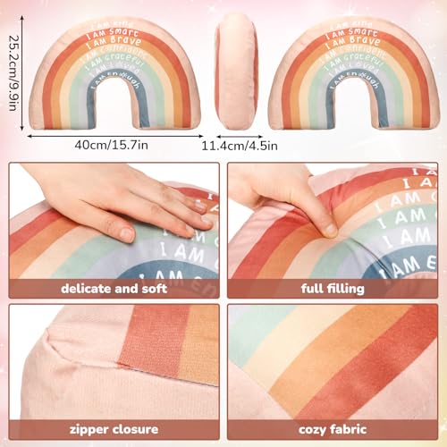 Menkxi Rainbow Throw Pillow Gift Boho Classroom Reading Corner Throw Pillow for Girls Kids Book Center Daily Affirmations Cushion Arch Shaped Motivational Home Bedroom Playroom(Classic)