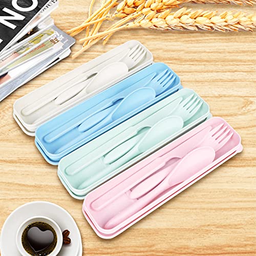YDYTOP Reusable Travel Utensils Set with Case, Beige Wheat Straw Portable Knife Fork Spoons Tableware, Eco-Friendly BPA Free Cutlery for Kids and Adults as Travel Picnic Camping Utensils - color: 1 Sets - Beige