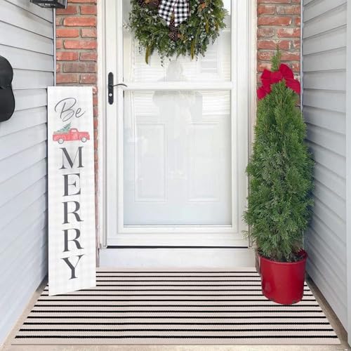 LEEVAN Black and White Striped Outdoor Rug Runner 2x4 Layering Doormat Farmhouse Front Porch Rug Cotton Woven Washable Throw Carpet for Hallway/Front Steps/Bathroom/Kitchen/Home Entrance - color: Black and White, size: 2' x 4'3" (Rectangular)