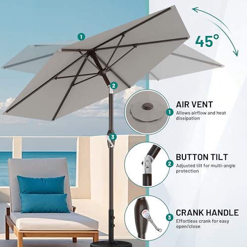 AreShark 7.5FT Patio Umbrella Table Market Umbrella with 6 Sturdy Ribs, Button Tilt/Crank Heavy-Duty Round Outdoor Umbrellas for Garden, Deck, Backyard,and Pool, Foggy Gray - color: Foggy Gray, size: 7.5FT