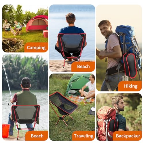 Ultralight Camping Chair, Foldable Portable Camping Chair with Breathable Nylon Mesh, Compact Design & Carry Bag for Hiking, Backpacking, Beach, Concerts (Black&red) - color: Black&red