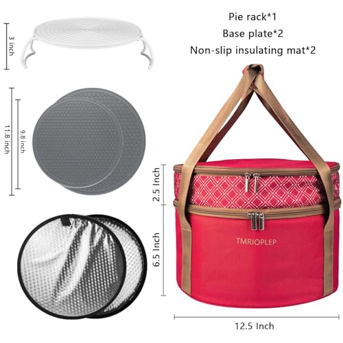 Pie Carrier With A Lid And Handle, With A Hard Edge That Won'T Collapse, Round Insulated Casserole Carrier,It Is Suitable For The Safe Transportation Of Cold And Hot Food (Red) - color: Red