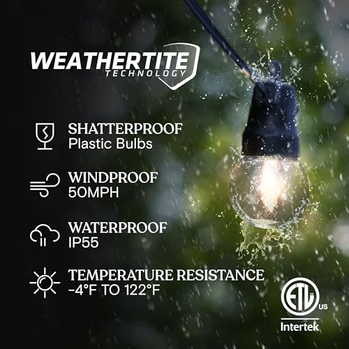Brightech Ambience Pro Solar Powered Outdoor String Lights - 27 Ft Commercial Grade Waterproof Patio Lights with Edison Globes, Shatterproof LED String Lights for Patio - 12 Bulbs, 1W, Soft White - color: (3000K) Soft White