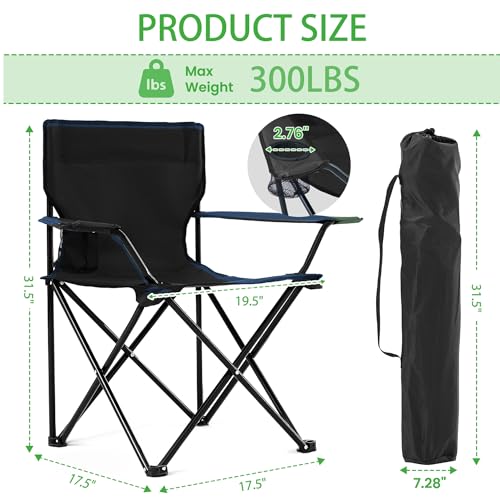 2 Pack Lightweight Folding Camping Chairs, Outdoor Lawn Beach Chair with Cup Holder & Carry Bag for Travel, Fishing, Picnic, Backyard, Hiking - color: Black