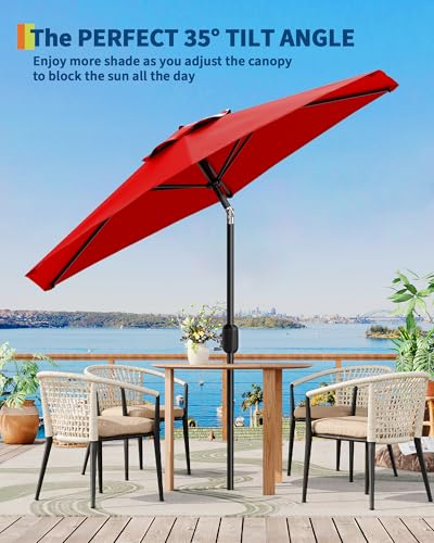 GarveeLife Outdoor Patio Umbrella, Table Market Umbrella with Push Button Tilt and Crank, 8 Sturdy Ribs UV Protection Waterproof for Garden, Deck, Backyard, Pool - color: Light Red, size: 7.5FT
