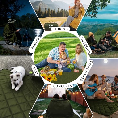Large Waterproof Outdoor Camping Blanket, 80 x 58 inch Fleece Picnic Blankets Windproof Travel Stadium Blanket for Beaches Pets Car Camp Picnic Mat for Both Cold & Warm Weather - color: Green