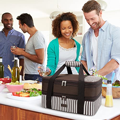 Expandable Casserole Carrier Bag - Double Decker Food Bag, Insulated Casserole Carrier for Hot or Cold Food, Lasagna Holder Tote for Picnics,Beaches,Traveling or Gifts - color: Brown