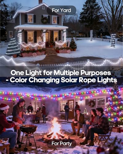 ICRGB Solar Lights Outdoor, 66FT 200LED 1800mah Solar Rope Lights with Remote, Type C, 19 Modes and Timer, IP67 Waterproof for Outdoor Christmas Pool Patio Porch Tree Wedding, Cool White to Multicolor - color: Cool White to Multicolor, size: 66FT