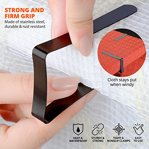 Tablecloth Clips Black - 12 Pack Stainless Steel, Rust Proof & Non-Slippery Table Cloth Holding Clip - Perfect for Restaurants, Picnic, Party, Outdoor Dining - Fits Up to 1.8 Inch Thick Table - color: Pack 12 Black S (for 1 ~ 1.8inch)