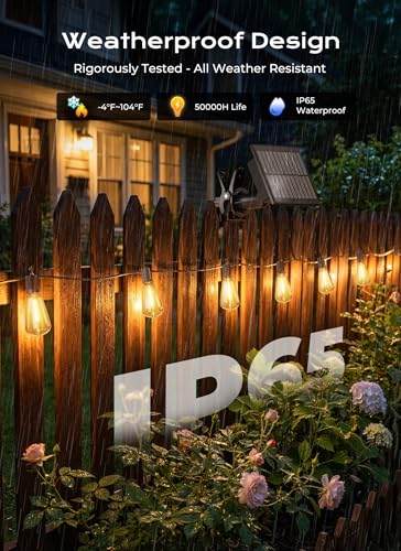 Brightown 58FT Solar String Lights Outdoor Waterproof with Remote, 25+1 LED Shatterproof Bulbs, Dimmable & Timable, 3 Light Modes - Commercial Grade Patio Lights for Garden Backyard Party Decor - size: 58FT(25 Sockets)